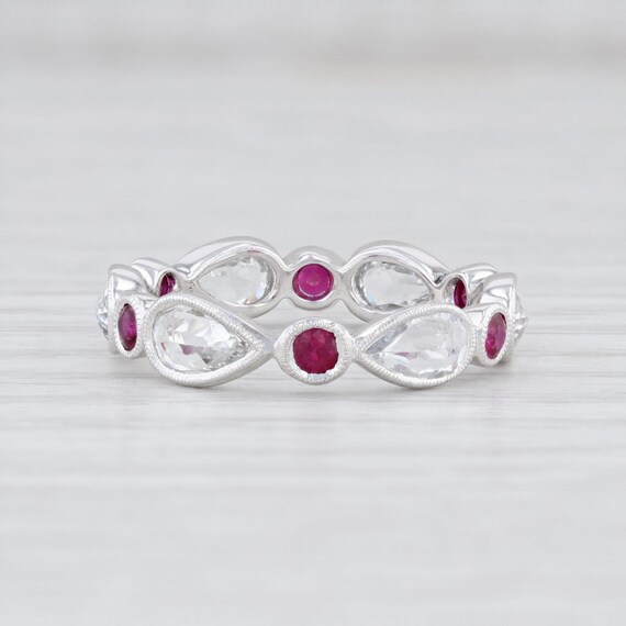 Red Ruby White Sapphire Stackable Ring 14k Gold Et