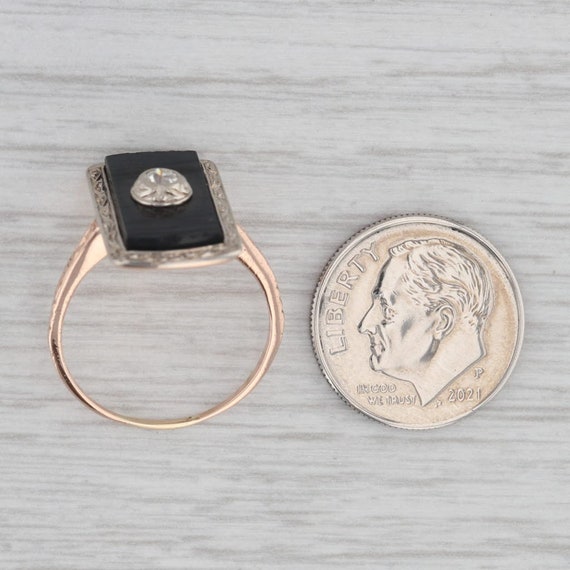 Vintage Onyx Diamond Signet Ring 10k Rose White G… - image 7