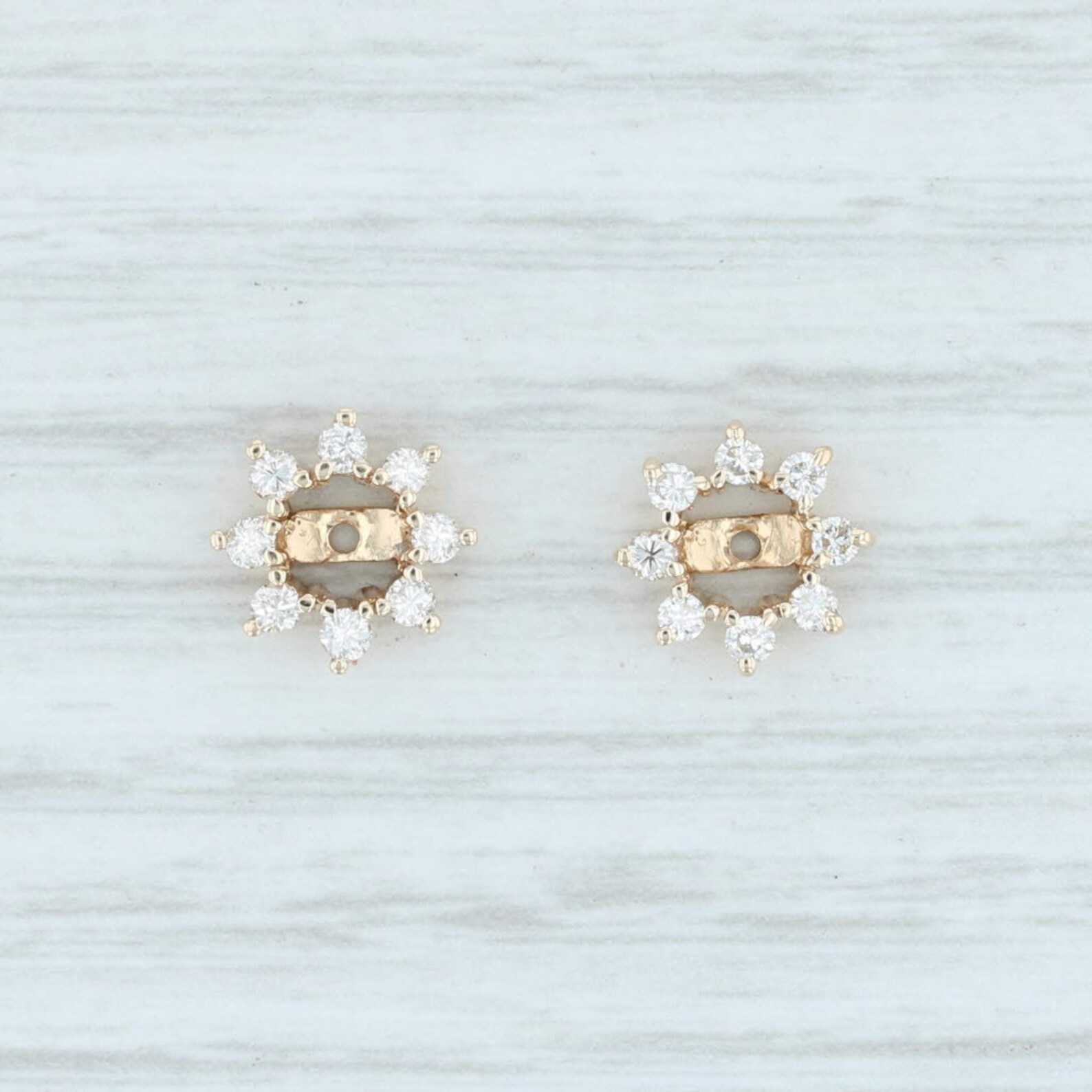 0.32ctw Diamond Halo Earring Enhancers 14k Yellow Gold Flower Etsy