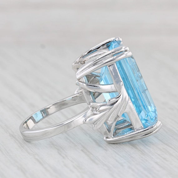29ct Emerald Cut Blue Topaz Solitaire Ring 14k Wh… - image 5