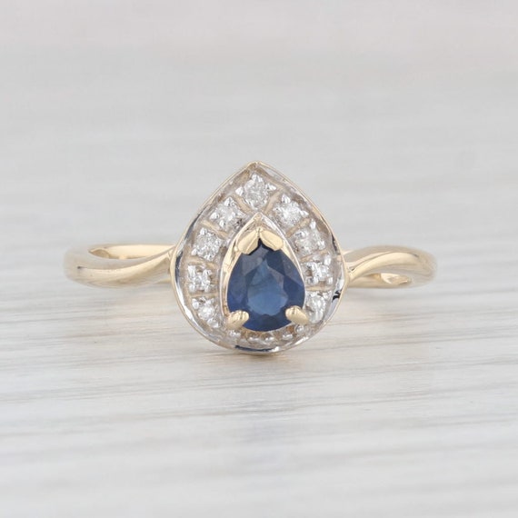 0.47ctw Pear Blue Sapphire Diamond Halo Ring 9k Y… - image 2