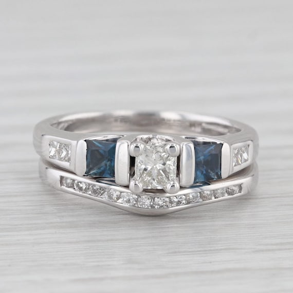 0.97ctw Princess Diamond Sapphire Engagement Ring… - image 3