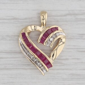 0.81ctw Ruby Diamond Open Heart Pendant 10k Yellow Gold