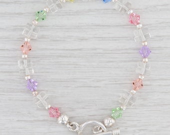 Nouveau bracelet de perles de verre multicolores en argent sterling de 7,5 po avec fermoir à bascule