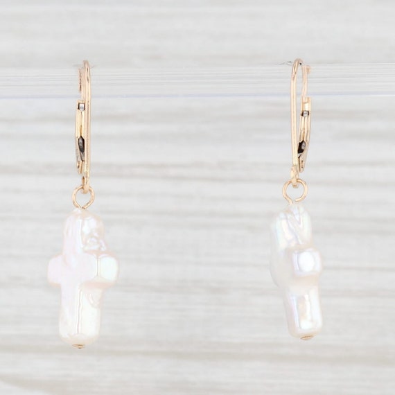 Freshwater Cultured Pearl Cross Dangle Earrings 1… - image 1