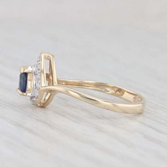 0.47ctw Pear Blue Sapphire Diamond Halo Ring 9k Y… - image 3