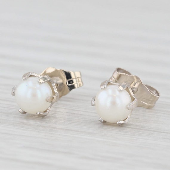 Cultured Pearl Solitaire Stud Earrings 14k White … - image 3