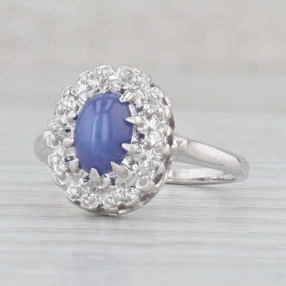 Linde Blue Ridge Star Lab Created Sapphire Diamond Halo Ring 14k