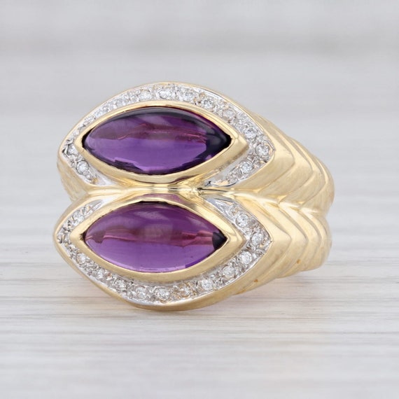 Amethyst & Diamond Ring, Diamond Halo Ring, Yellow