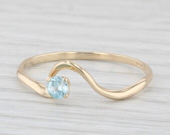 0.30ct Blue Zircon Solitaire Ring 14k Yellow Gold Size 10.5 Abstract Contoured