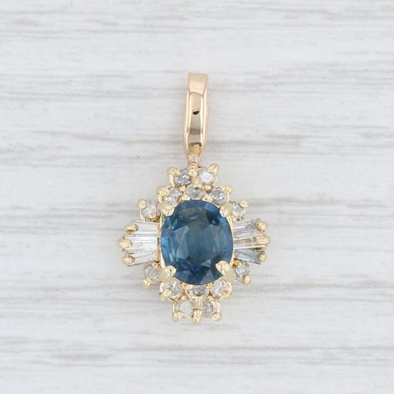 Blue Sapphire & Diamond Pendant, Halo Pendant, Yel