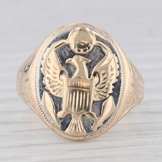Vintage US Army Military Insignia Ring 14k Yellow… - image 2