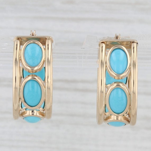 Lab Created Turquoise Hoop Earrings 14k Yellow Go… - image 1