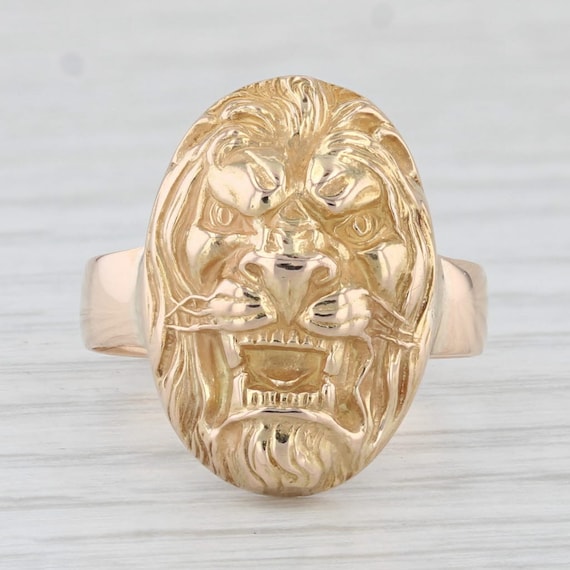 Lions Head Signet Ring 10k 18k Yellow Gold Size 6… - image 2