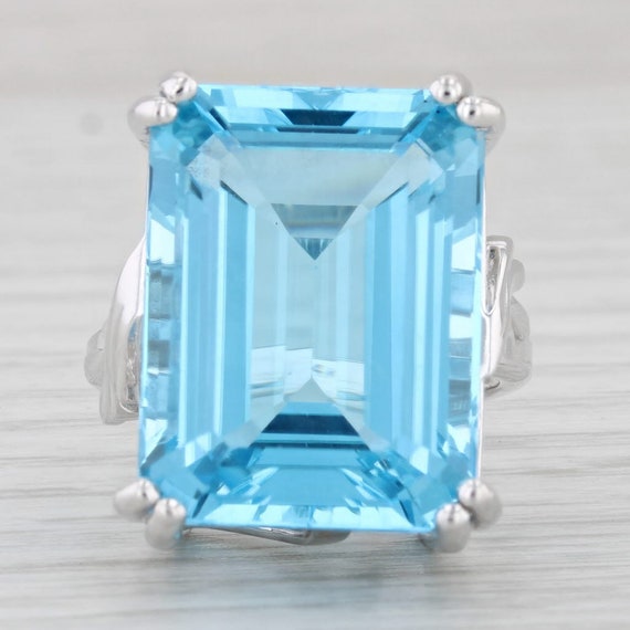 29ct Emerald Cut Blue Topaz Solitaire Ring 14k Wh… - image 2