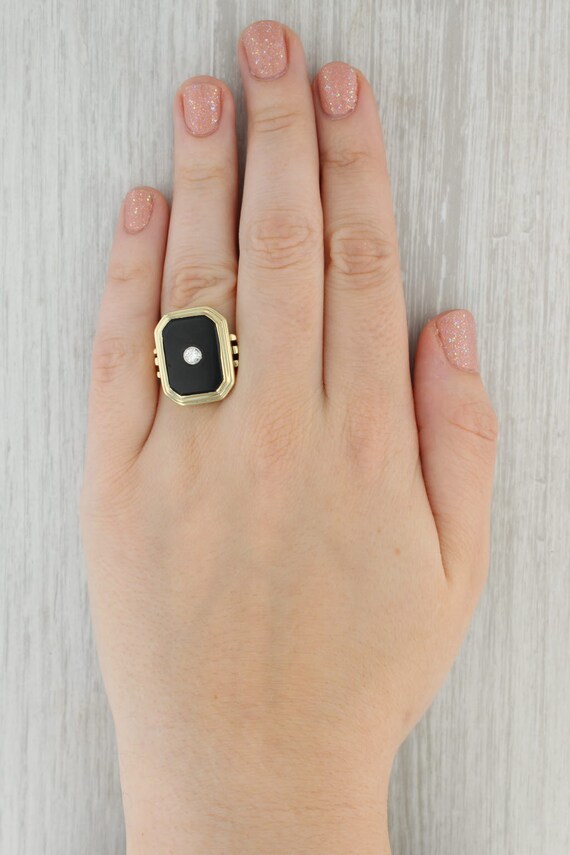 Onyx Diamond Signet Ring 14k Yellow Gold Vintage … - image 8