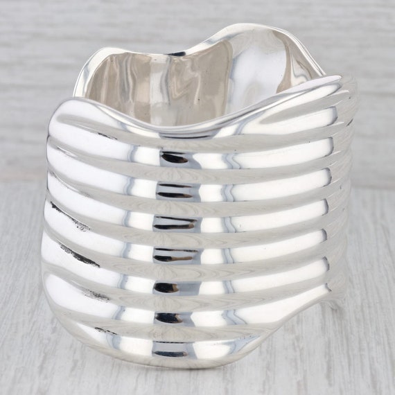 Ridged Beveled Cuff Bracelet Sterling Silver Mexi… - image 2