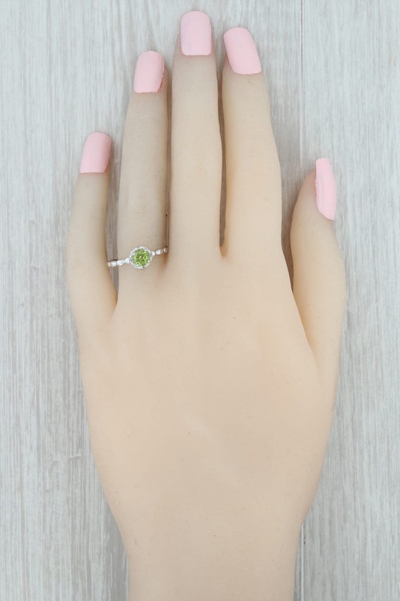 New Peridot Solitaire Diamond Halo Ring 10k White… - image 8