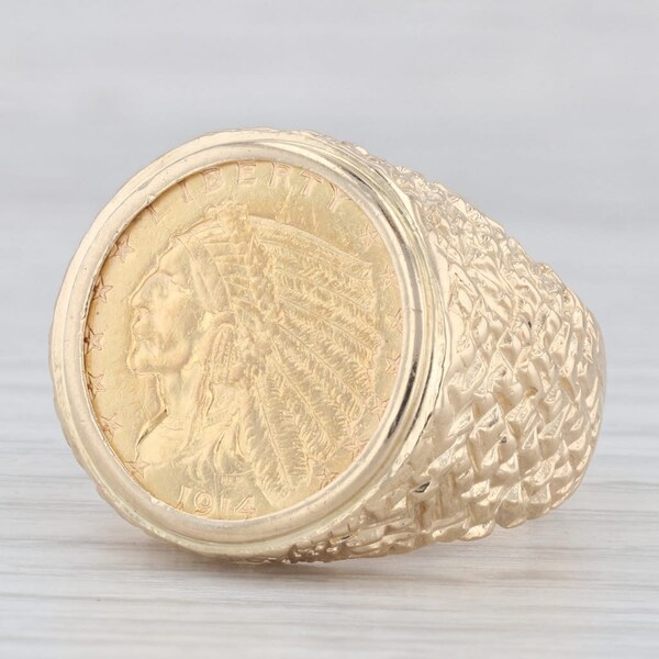 authentischer 1914 Indianer Kopf 2.50 Dollar Goldmünzenring 14k 900 Gelbgold Gr. 58