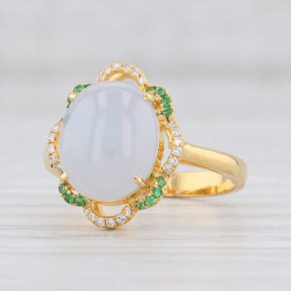 White Jade Ring, White Jadeite Ring, Green Garnet