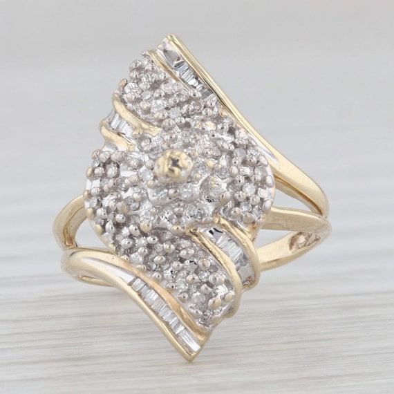 0.15ctw Diamond Cluster Bypass Ring 10k Yellow Go… - image 2