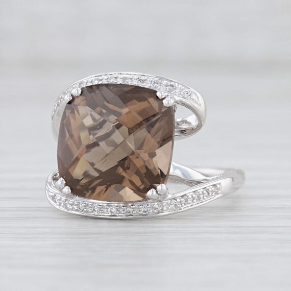 Smoky Quartz Ring, Diamond Bypass Ring, White Gold