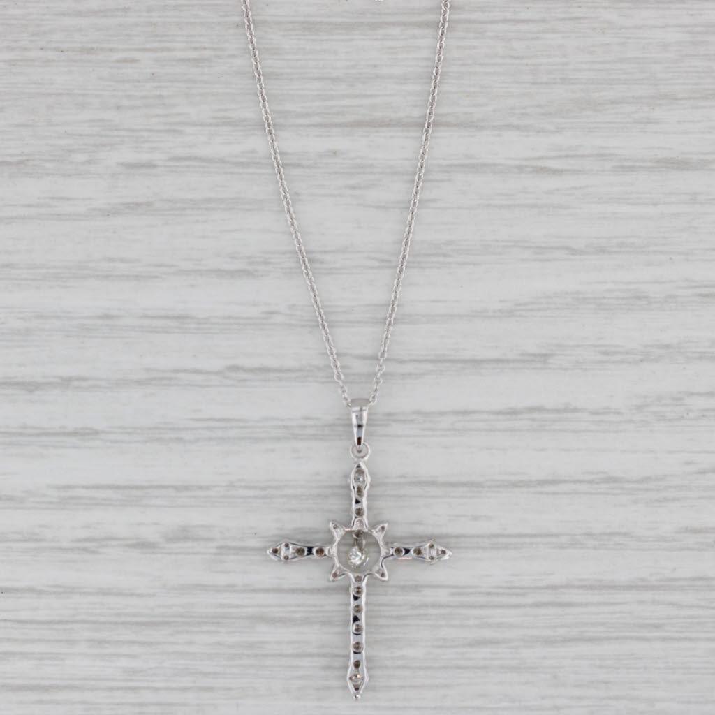 New 0.47ctw Diamond Cross Pendant Necklace 14k White Gold Dancing Center 18 Etsy Canada