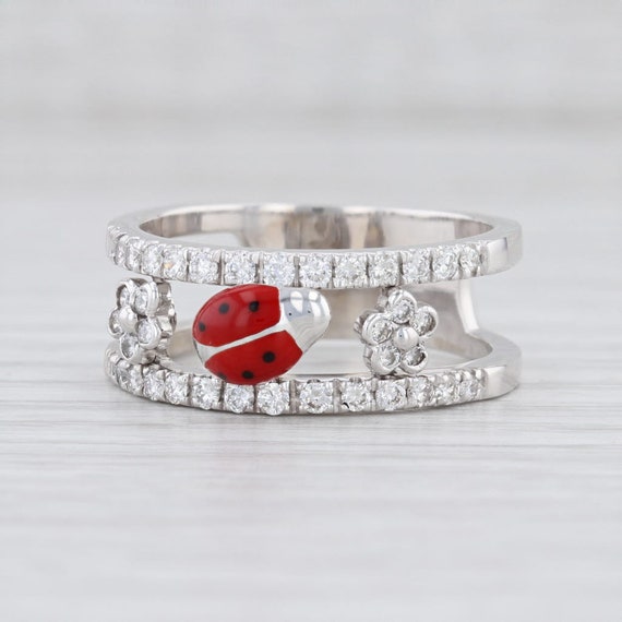 Red Ladybug Pave Diamond Flower Bracelet