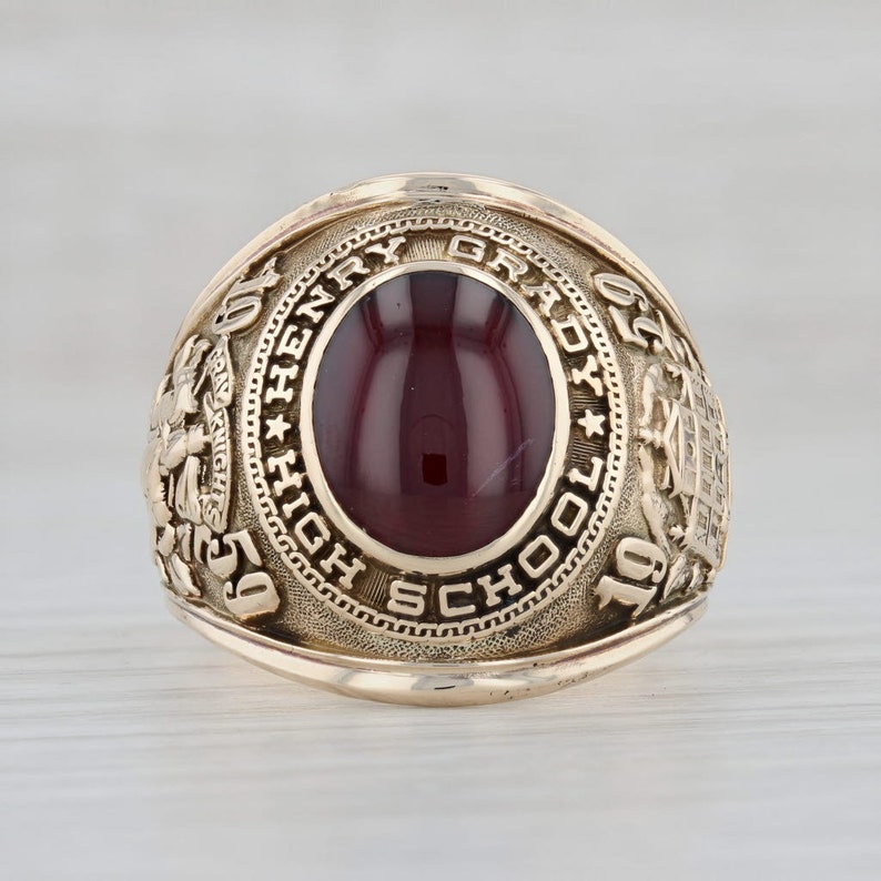 Size 12 Ring Class of 1959 Henry Grady High School Class Ring 10k Yellow Gold Ring Red Stone Ring