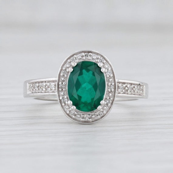 New Lab Created Emerald Diamond Halo Ring 10k Whi… - image 2