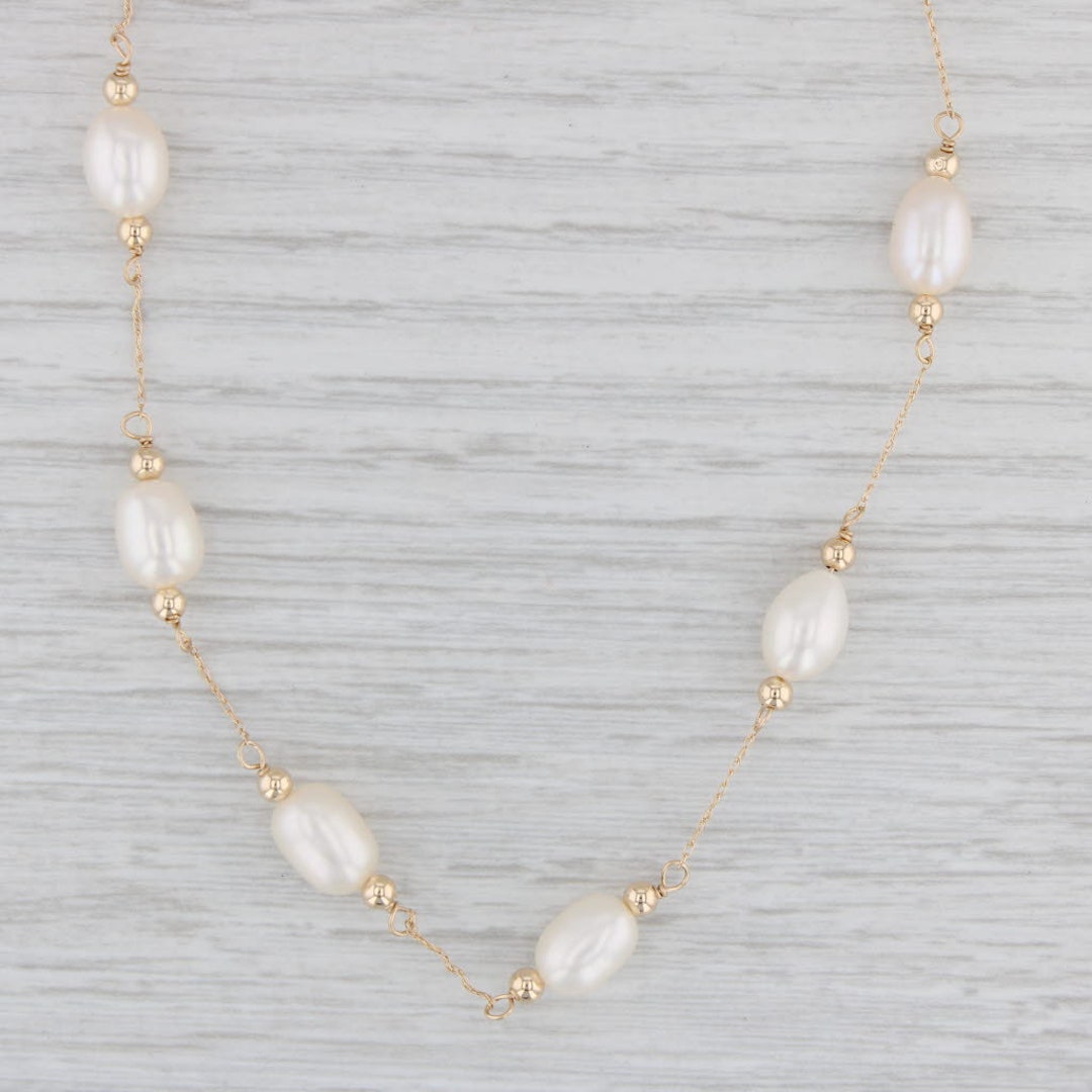 Cultured Pearl Bead Chain Necklace 14k Yellow Gold 17.75 Etsy