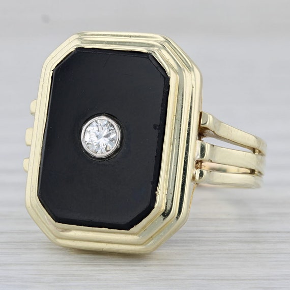 Onyx Diamond Signet Ring 14k Yellow Gold Vintage … - image 1