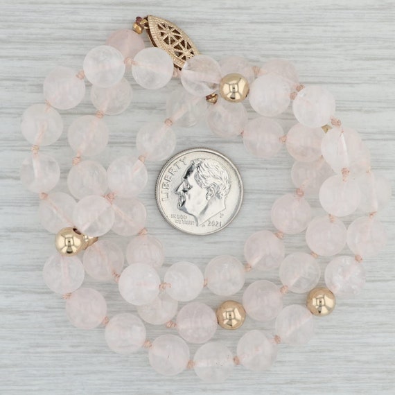 Vintage Pink Rose Quartz Bead Strand Necklace Gol… - image 5