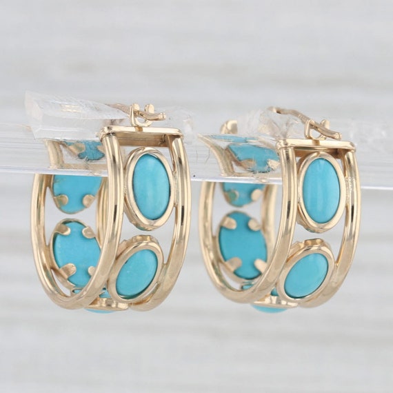 Lab Created Turquoise Hoop Earrings 14k Yellow Go… - image 3