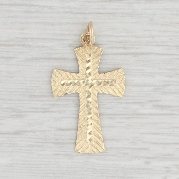 Etched Pattern Cross Pendant 14k Yellow 