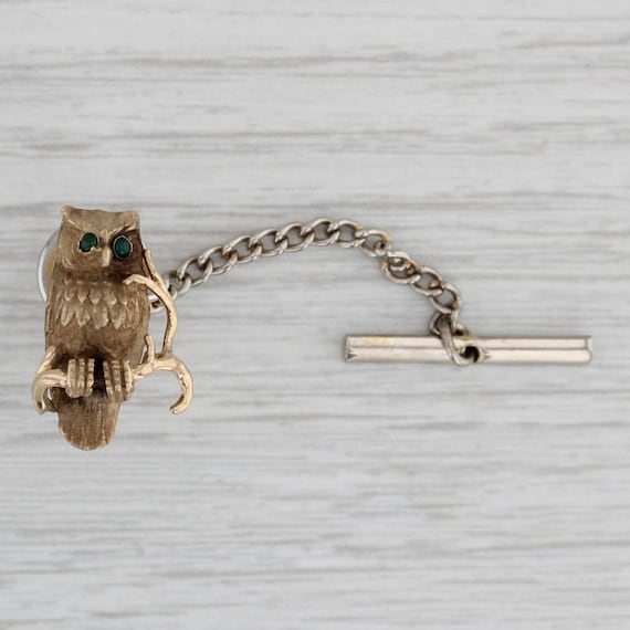 Vintage Perched Owl Tie Tac Pin 14k Yellow Gold Gr
