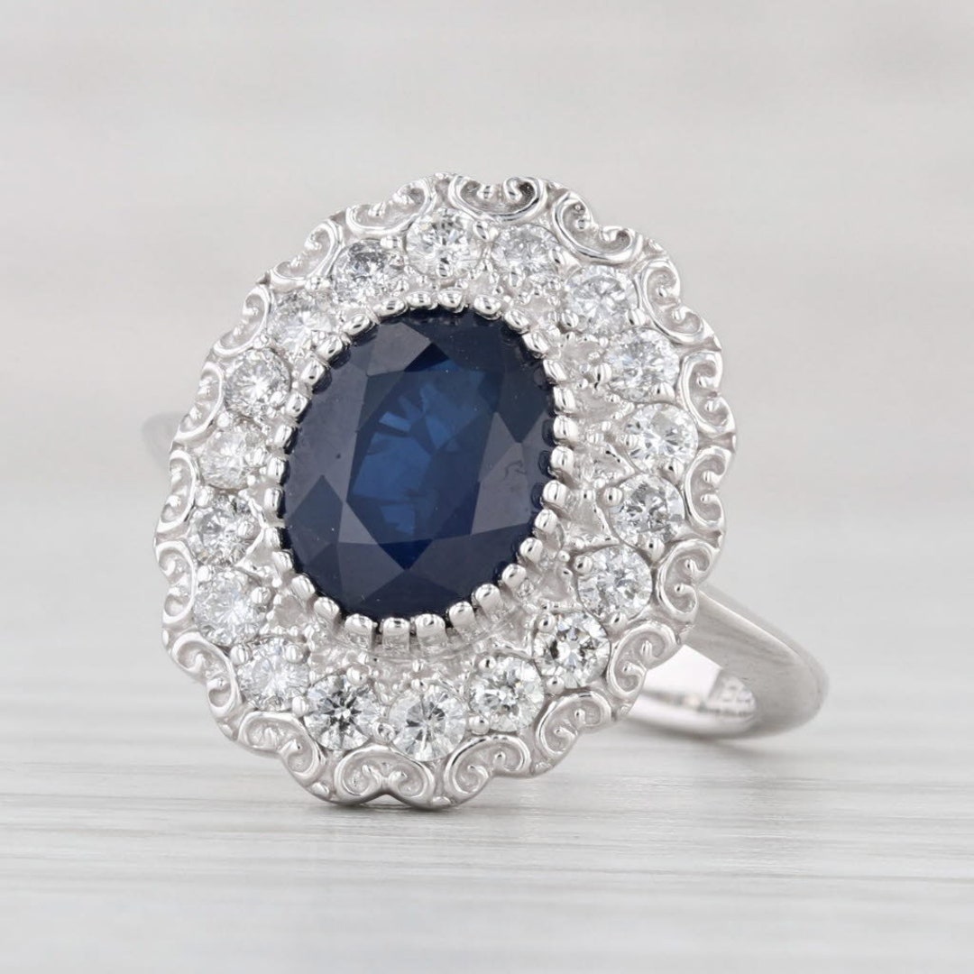 2.75ctw Oval Blue Sapphire Diamond Halo Ring 14k Gold Size 5.5
