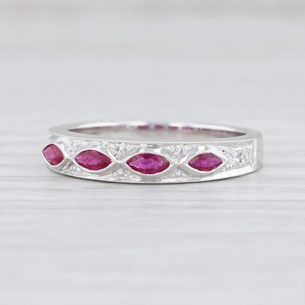 New Beverley K 0.45ctw Ruby Diamond Stackable Ring 18k White Gold Band Size 6.5