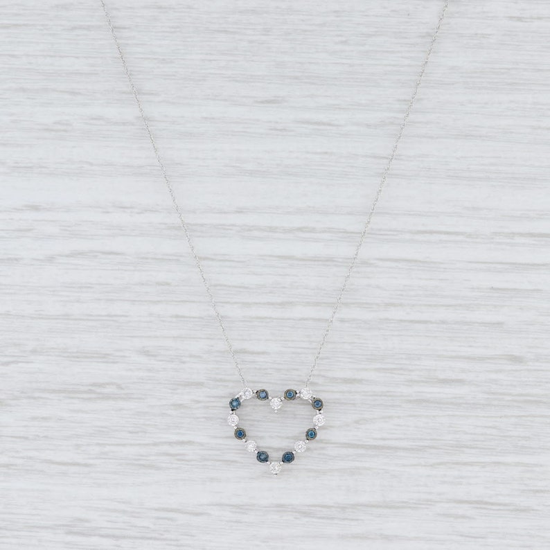 Diamond Heart Pendant Diamond Pendant Necklace 18 Necklace White Gold Necklace Blue /& White Diamond Pendant Rope Chain Gift for Her