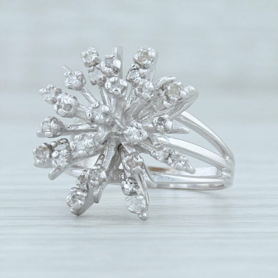 Diamond Starburst Ring, White Gold Ring, Size 5.5