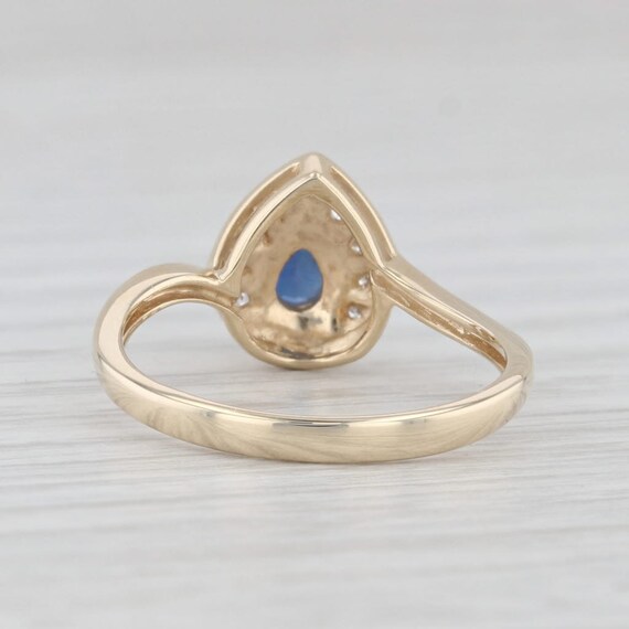 0.47ctw Pear Blue Sapphire Diamond Halo Ring 9k Y… - image 4