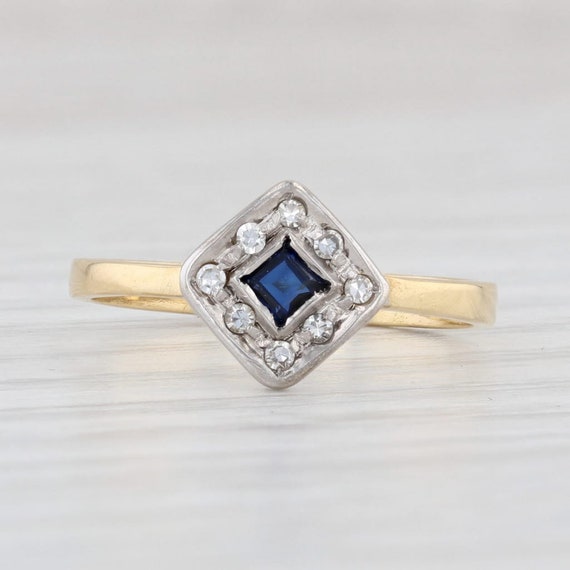Vintage 0.16ctw Blue Sapphire Diamond Halo Ring 1… - image 3
