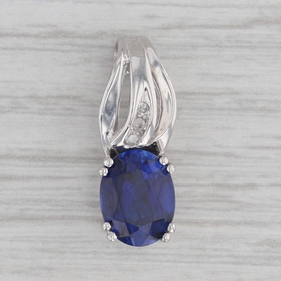 2.32ctw Lab Created Blue Sapphire Diamond Pendant 