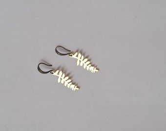 Handmade Brass Fern Earrings: Minimalist Gold Color Jewelry