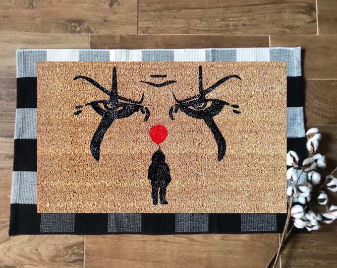 Hand-painted Halloween IT inspired doormat Front Porch Door mat Seasonal Decor | Entrance Decoration