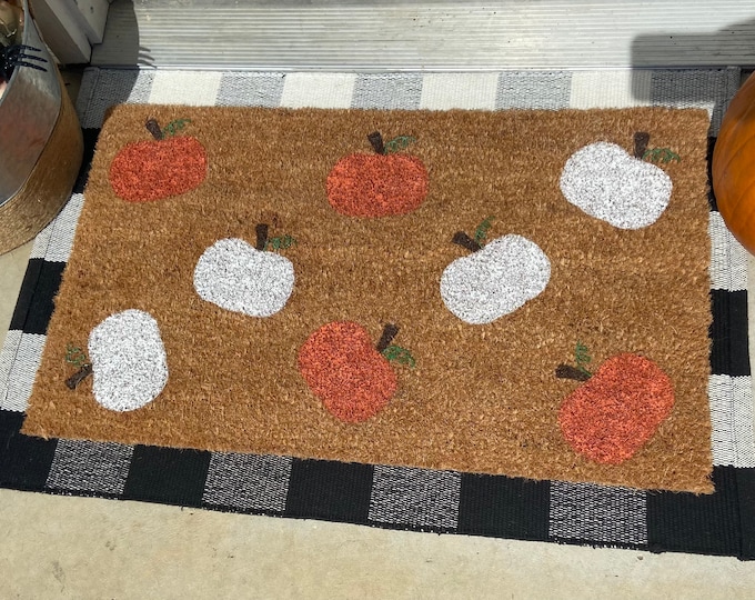 Hand-painted Fall Halloween Pumpkins Coir Door mat