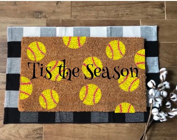 Hand-painted Softball Season “Tis the season”  Front Door mat