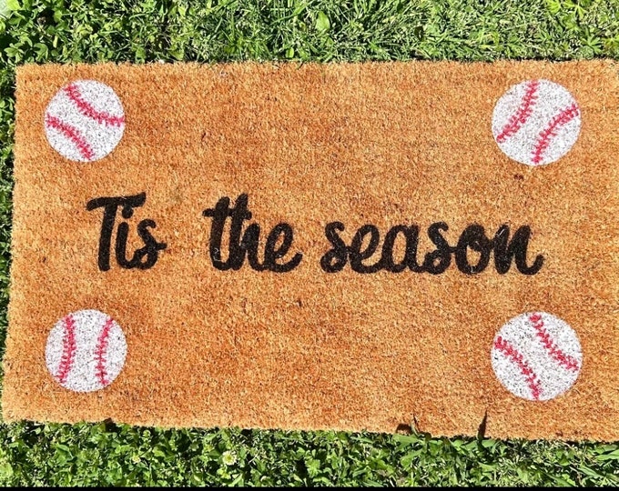 Hand-painted Baseball Season “Tis the season”  Front Door mat