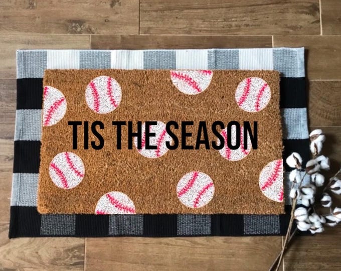 Hand-painted Baseball Season “Tis the season”  Front Door mat