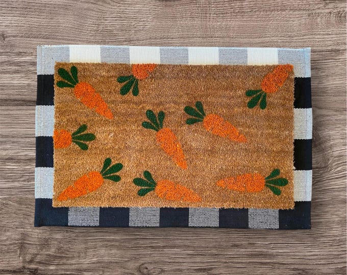 Hand-painted Holiday Carrots coir Easter doormat